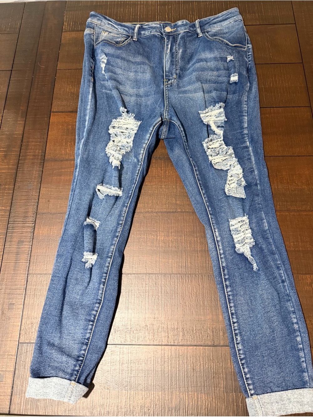 SHEIN Blue Distressed Skinny Jeans